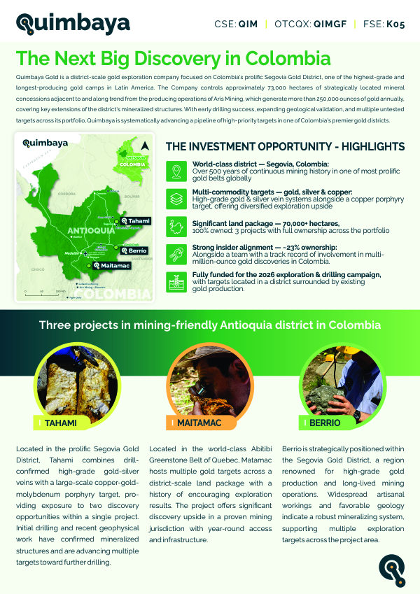 Quimbaya Gold Corporate Factsheet